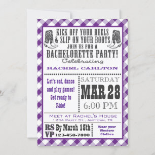 Invitation du Purple En vichy Cowgirl Bachelorette