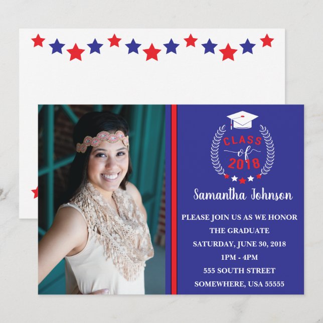 Invitation du Red and Blue Graduation Party (Devant / Derrière)