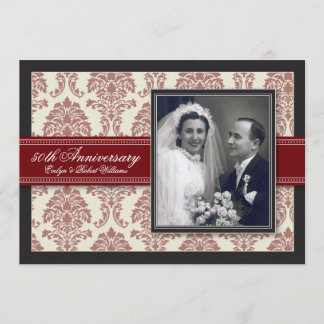 Invitation du Red Ribbon Damask Anniversary Party