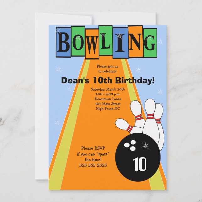 Invitation du Retro Blue & Orange Birthday Bowling (Devant)