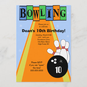 Invitation du Retro Blue & Orange Birthday Bowling
