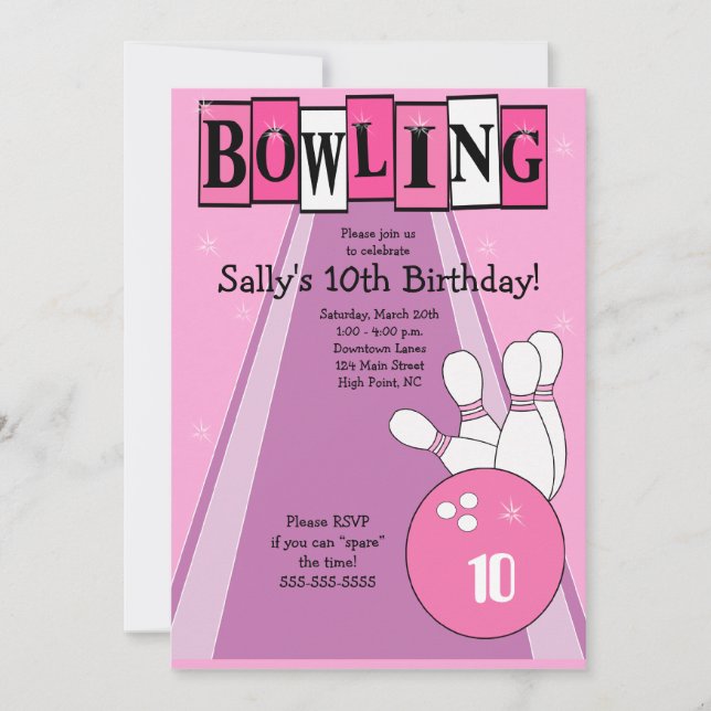 Invitation du Retro Girly Pink Birthday Bowling Pa (Devant)