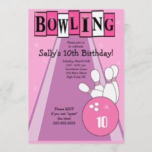 Invitation du Retro Girly Pink Birthday Bowling Pa