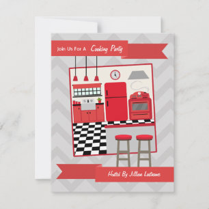Invitation du Retro Red Kitchen Cuisine Party