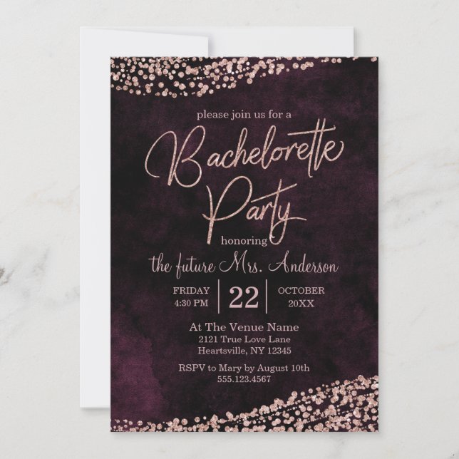 Invitation du Rose de Marsala Gold Bachelorette Pa (Devant)