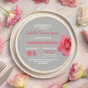 Invitation du Rose de ronde Grey Quinceañera