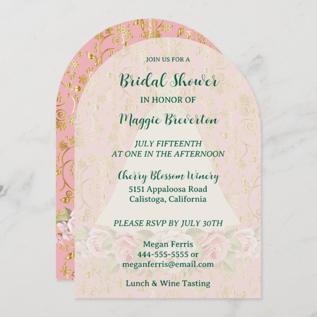 Invitation du rose et de la douche nuptiale (Devant / Derrière)