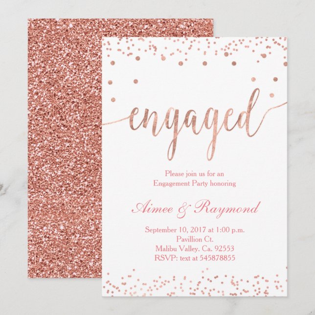 Invitation du rose Gold Engagement Party (Devant / Derrière)