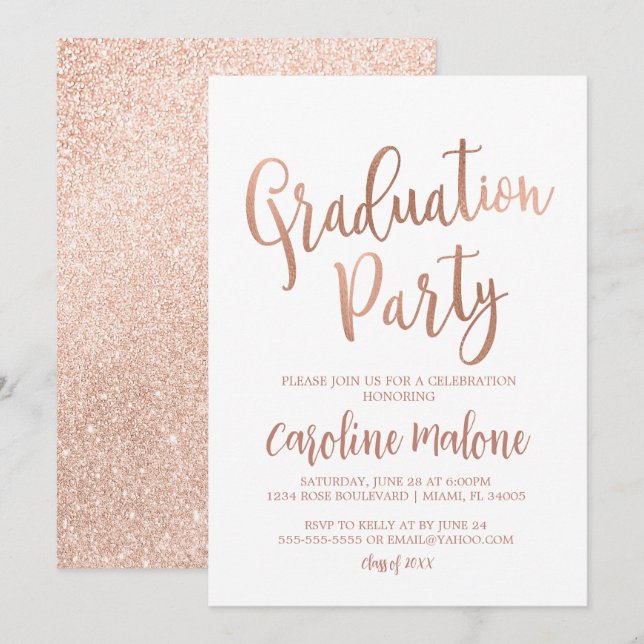Invitation du rose Gold Graduation Party (Devant / Derrière)