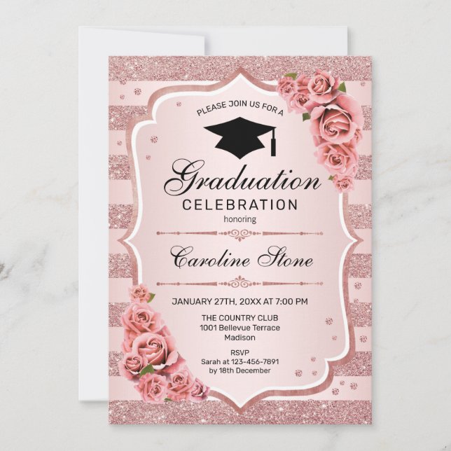 Invitation du rose Gold Graduation Party (Devant)