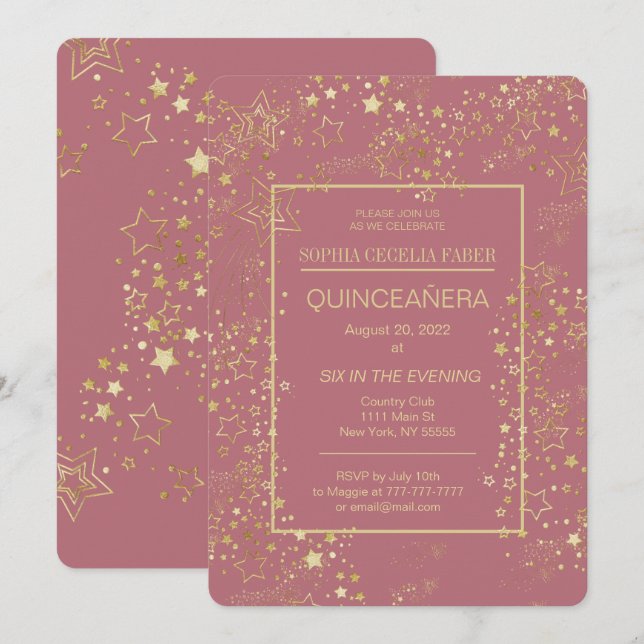Invitation du rose Gold Quinceañera Party (Devant / Derrière)