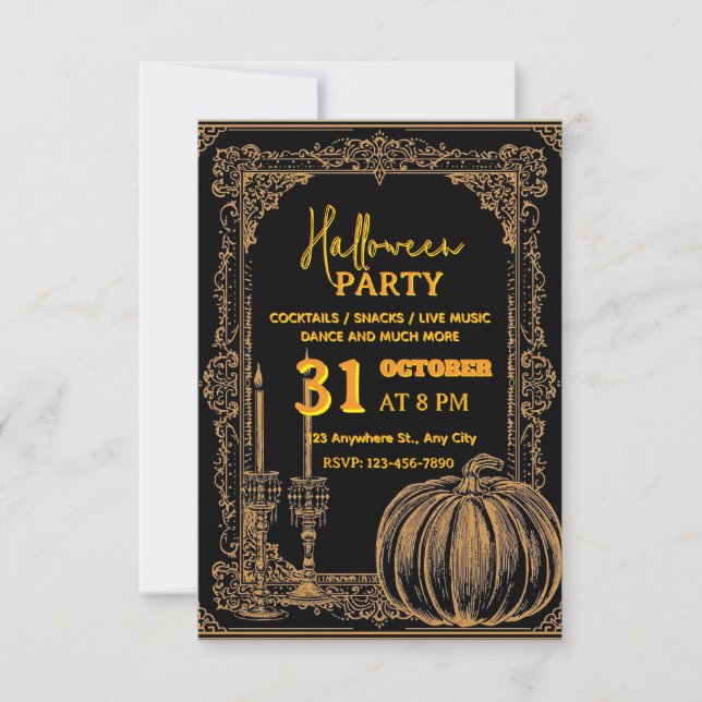 Invitation du Royal Black and Gold Halloween Party (Devant)