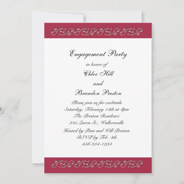 Invitation du Ruby Red and Pearls Engagement Party (Devant)