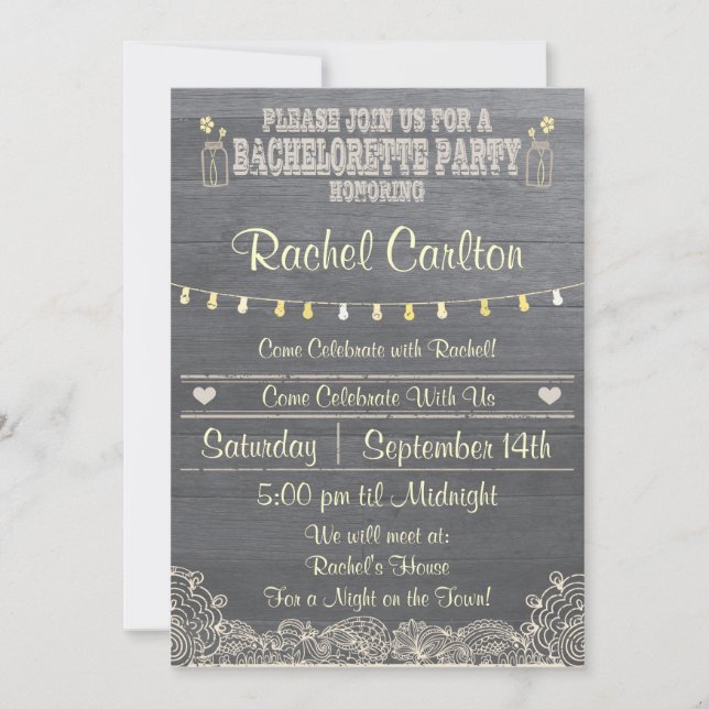 Invitation du Rustic Mason Jar Bachelorette Party (Devant)