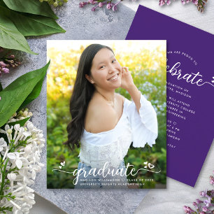 Invitation du script de graduation photo violet bu