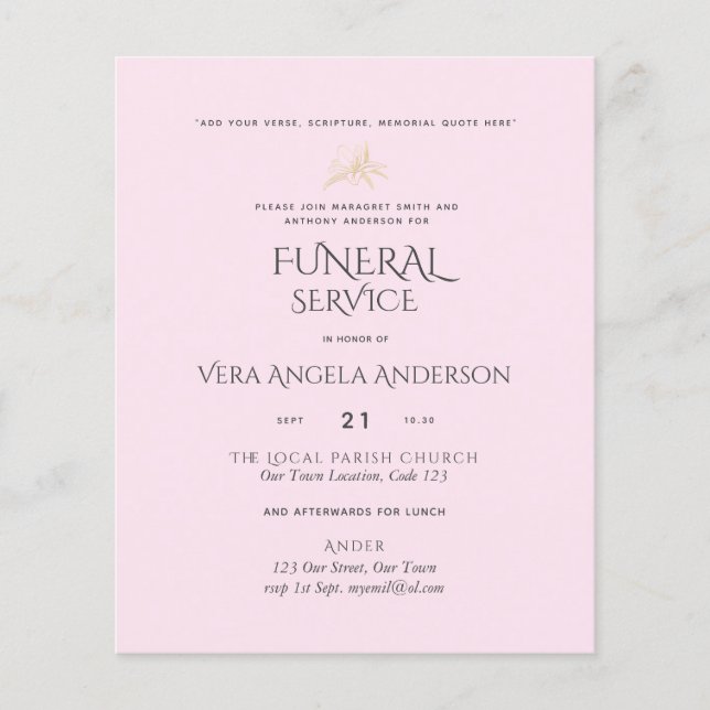 INVITATION du service funéraire BUDGET avec verse (Devant)