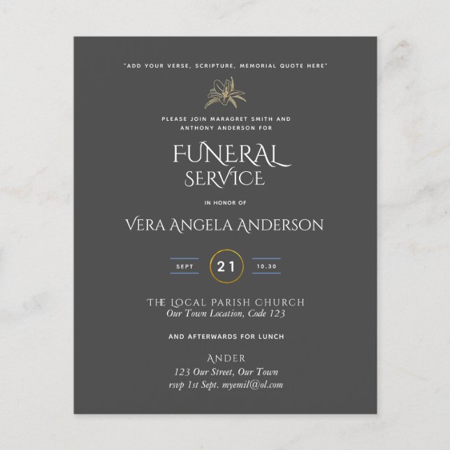 INVITATION du service funéraire BUDGET avec verse (Devant)
