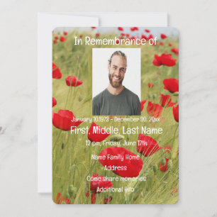 Invitation du service Memorial Red Poppy Flower