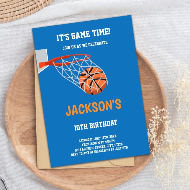 Invitation du Slam Dunk Sports Party (Blue Orange Basketball Birthday Invitations)