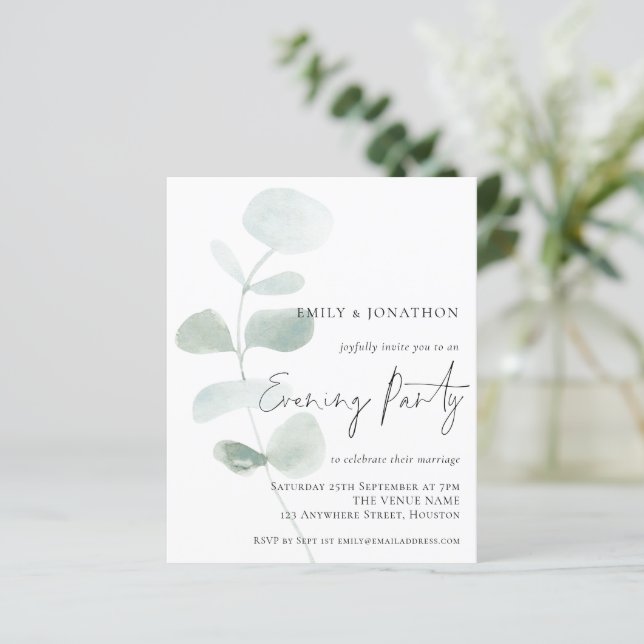 Invitation du soir du Mariage Eucalyptus souple bu (Debout devant)