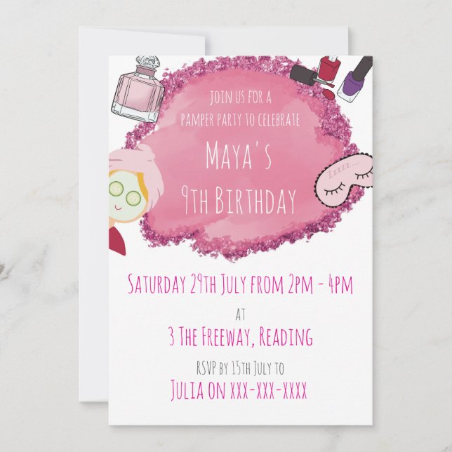 Invitation du spa Pamper Party pour la fête des en (Devant)