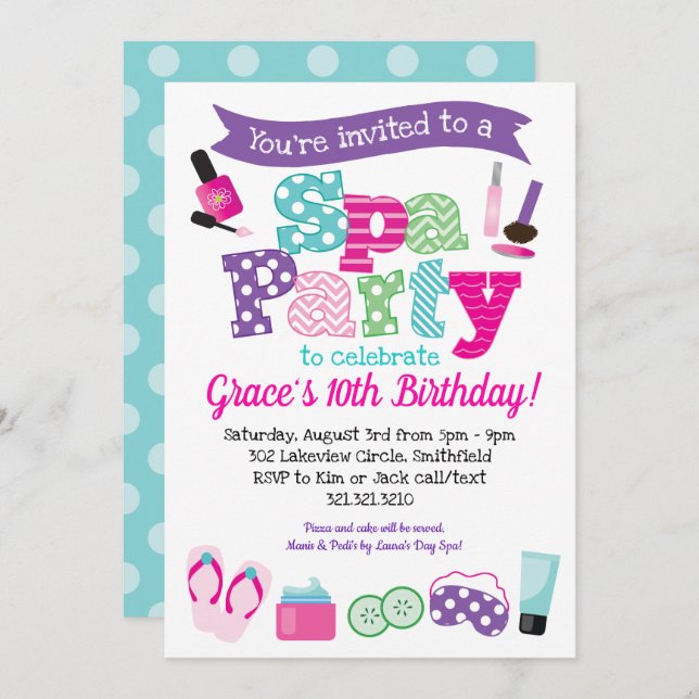 Invitation du spa - Spa Anniversaire de enfant (Devant / Derrière)