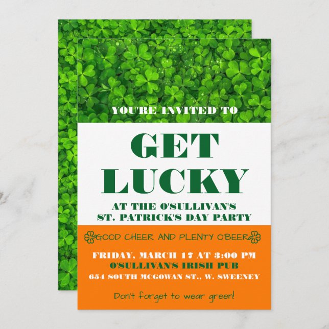 Invitation du St. Patricks Day Irish Shamrock Part (Devant / Derrière)