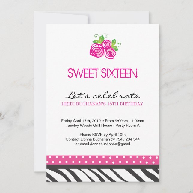 Invitation du Sweet sixteen (Devant)
