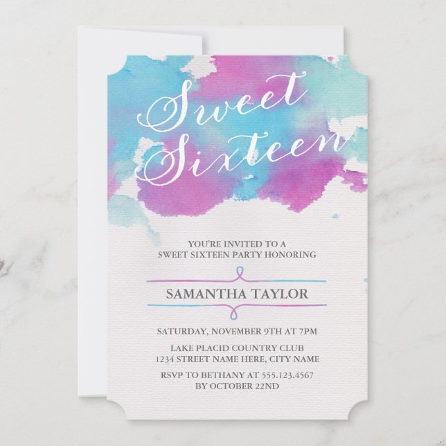 Invitation du Sweet sixteen aquarelle (Devant)