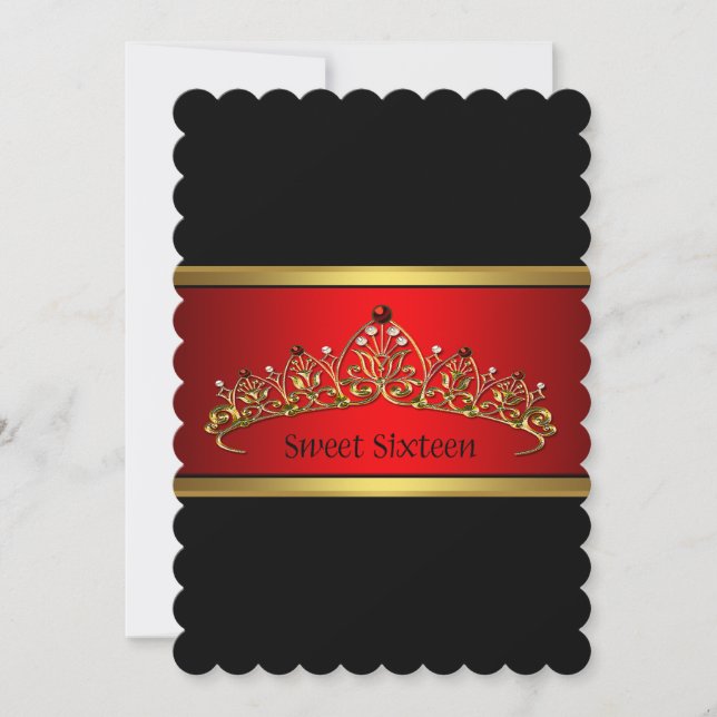 Invitation du Sweet sixteen Black Red Tiara (Devant)