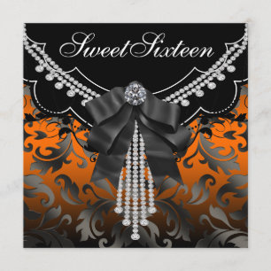 Invitation du Sweet sixteen Damask Orange noir