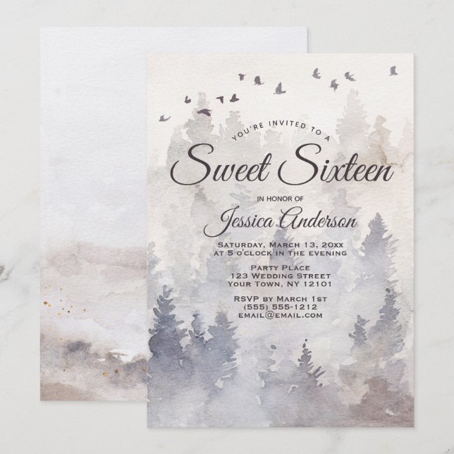 Invitation du Sweet sixteen de forêt mystique (Devant / Derrière)