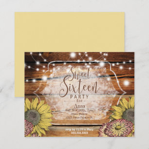 Invitation du Sweet sixteen de tournesol rustique