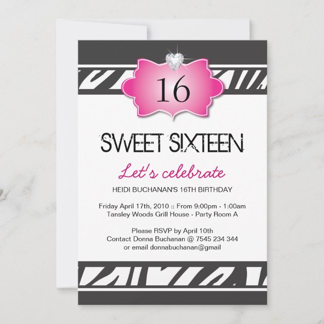 Invitation du sweet sixteen Party (Devant)
