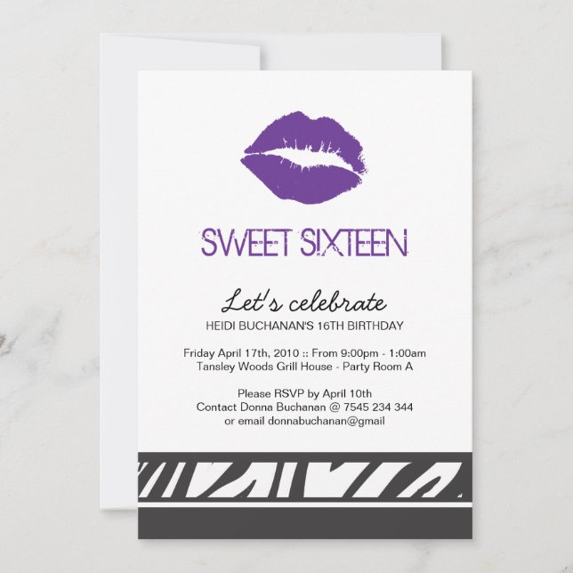 Invitation du sweet sixteen Party (Devant)