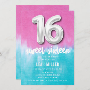 Invitation du sweet sixteen Pink Tie Dye Party