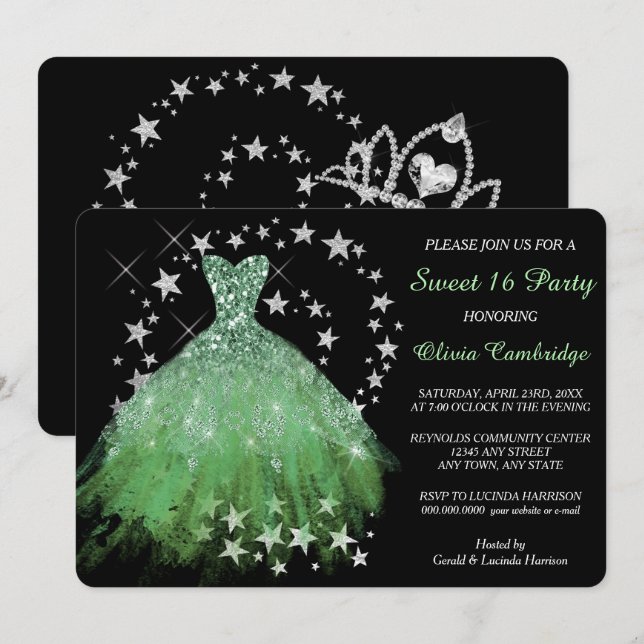 Invitation du Sweet sixteen vert du printemps Star (Devant / Derrière)