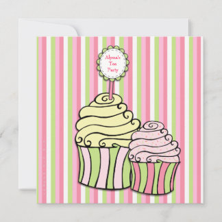 Invitation du Tea Party Cupcake rayé