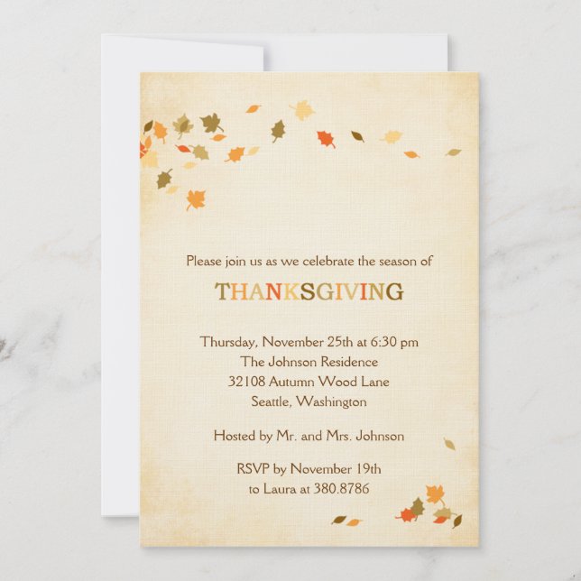 Invitation du Thanksgiving Feuilles Vintages (Devant)