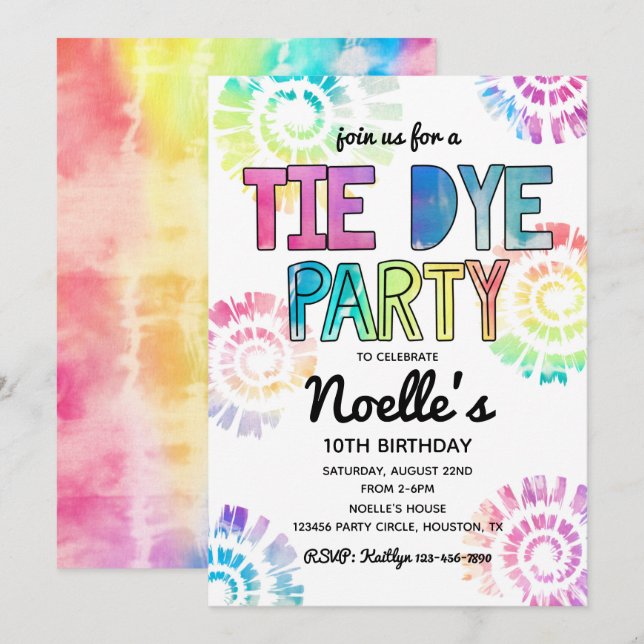 Invitation du Tie Dye Party | Anniversaire de Tie  (Devant / Derrière)