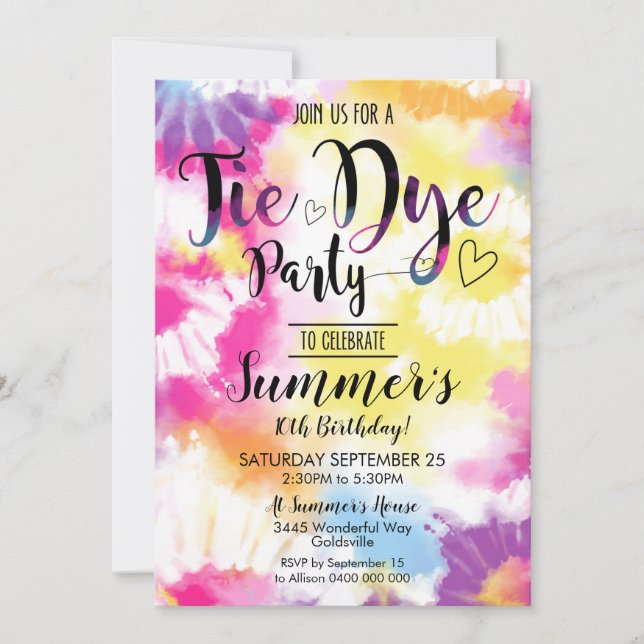 Invitation du Tie Dye Party Hippy Tie Dye (Devant)