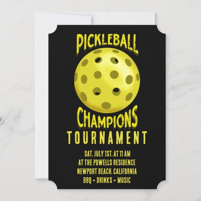 Invitation du tournoi de Pickleball Jaune Noir (Devant)