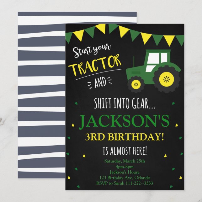 Invitation du tracteur, Invitation d'anniversaire  (Devant / Derrière)
