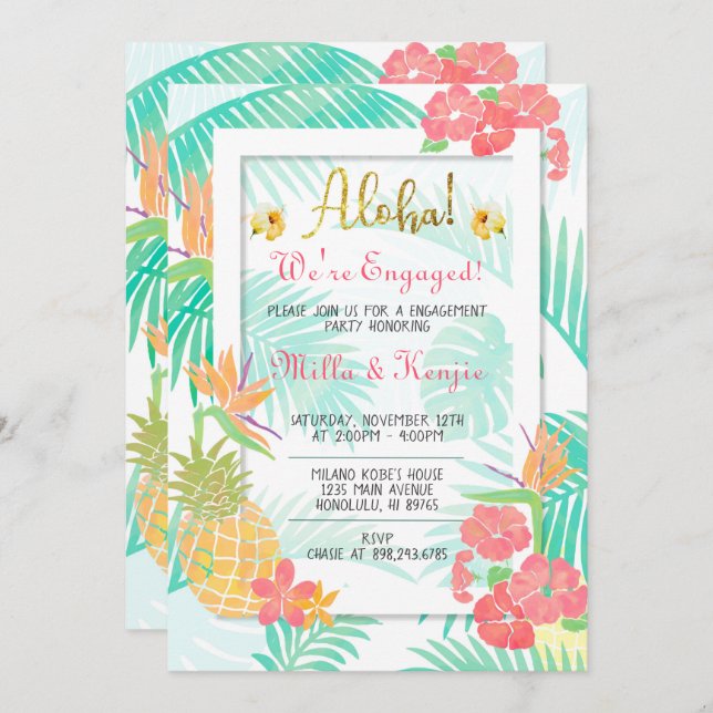 Invitation du Tropical Luau Aloha Engagement Party (Devant / Derrière)
