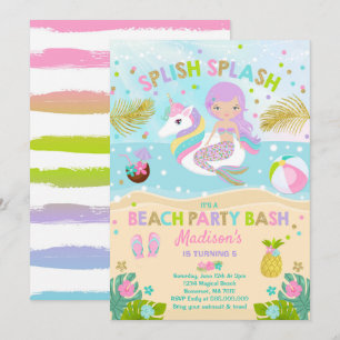 Invitation Du Unicorn Et De La Fête De Plage Merma