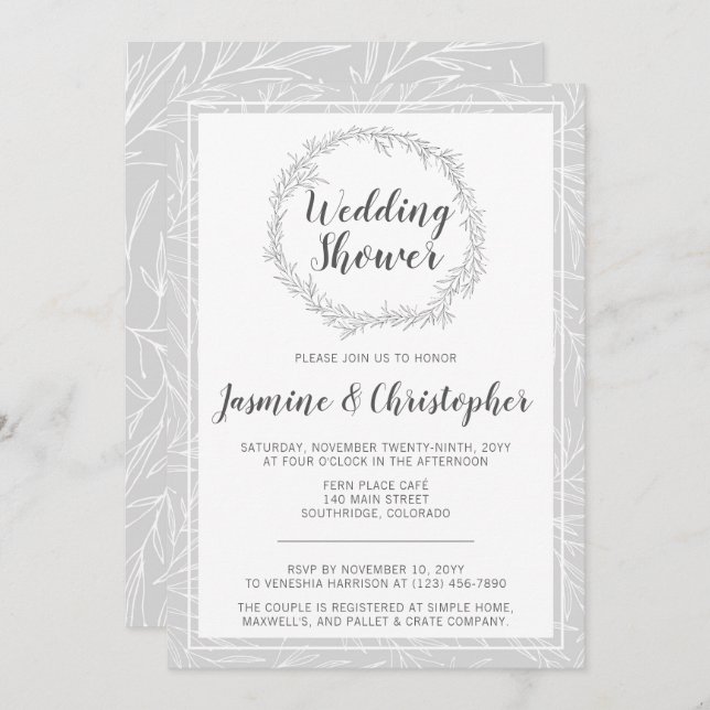 Invitation du Wedding shower de la couronne botani (Devant / Derrière)