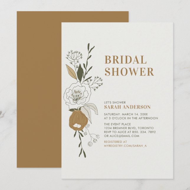 Invitation du Wedding shower de la mariée de Boho  (Devant / Derrière)