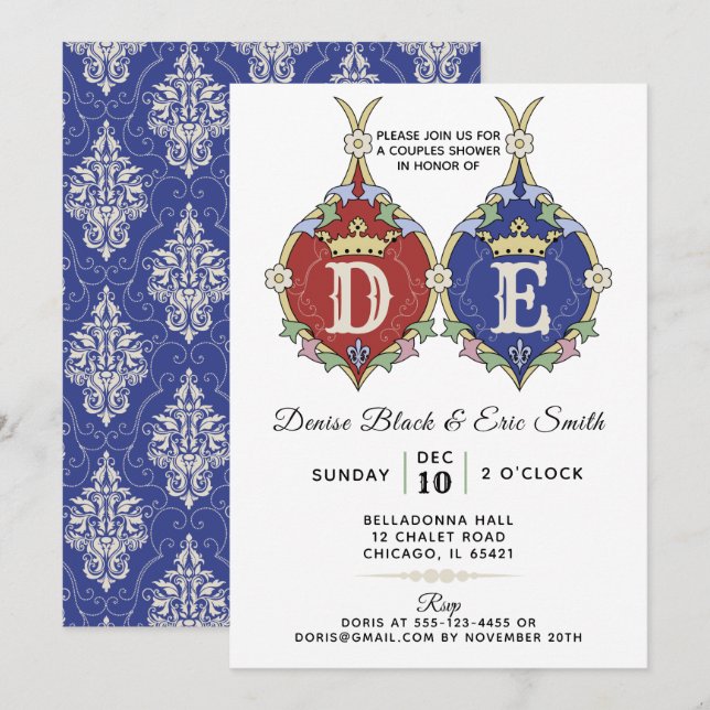 Invitation du Wedding shower Royal Monogram Couple (Devant / Derrière)
