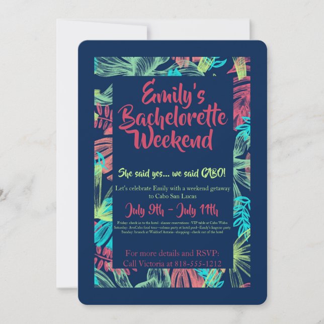Invitation du week-end de bachelorette tropicale  (Devant)