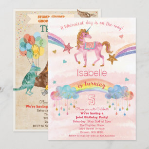 INVITATION DUAL - Unicorn et Dinosaur Invitation d